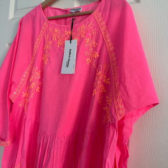 Juliet Dunn Sugar Pink + Neon Peach Batwing Dress $440 NWT 3 Large Tuckernuck - Picture 3 of 6